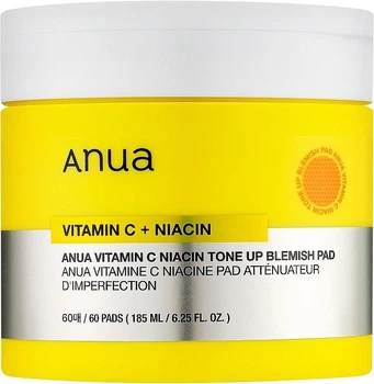 Тонизирующие диски от недостатков с витамином С и ниацином 60 шт Anua Vitamin C+ Niacin Tone Up Blemish Pad