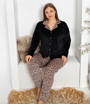 Костюм для дому Pijamoni 5XL кофта на ґудзиках з штанами Чорний