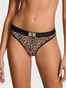 Женские трусики Victoria’s Secret (999621528776) Logo Cotton Shine Patch Thong XL коричневые