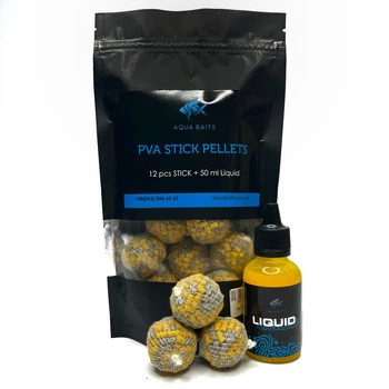 Готові ПВА стіки Aqua baits PVA Stick Pellets 12шт "Ананас" 4 мм + 50 мл ліквіду