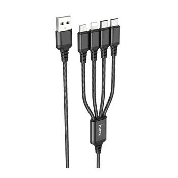 Кабель для зарядки USB Hoco X76 Super 4-in-1 для Lightning / Micro-USB /2Type-C , 1м, ток до 2A Black