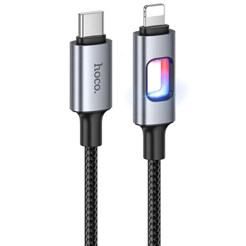 Кабель заряджання Hoco U144 Type-C - Lightning (27W) (1.2М) LED швидка зарядка для iOS пристроїв iPhone/iPad/iPod Чорний