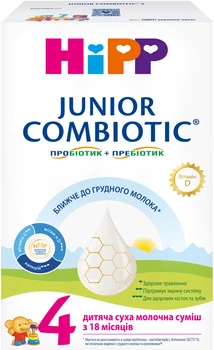 Дитяча суха молочна суміш HiPP Combiotic 4 Junior з пробіотиками L.fermentum, пребіотиками GOS, Метафоліном та вітаміном Д для дітей з 18 місяців 500 г (9062300002048)