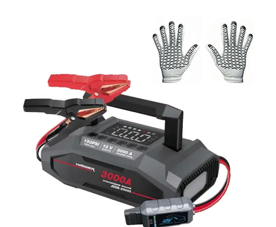 Пусковое устройство HAISSER JSQE-20000 (3000 А, POWER BANK 20000 мАч, компрессор 10 атм, фонарь) в комплекте с рабочими перчатками