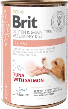 Вологий беззерновий корм Brit Veterinary Diet Renal для собак при захворюваннях нирок, тунець, лосось і горох 400 г (8595602535958)