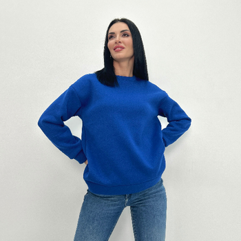 Тепла однотонна жіноча кофта батник на флісі базова прямого крою з тринитки 46-48, Електрик