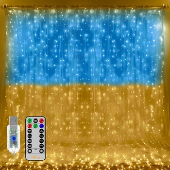 Гірлянда штора від USB, 2х2м + пульт, колір світіння Прапор України