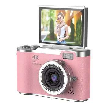 Цифровая 4K камера OURLIFE с поворотным 2,4-дюймовым экраном и откидной крышкой, для фото и видео высокого разрешения, розовая