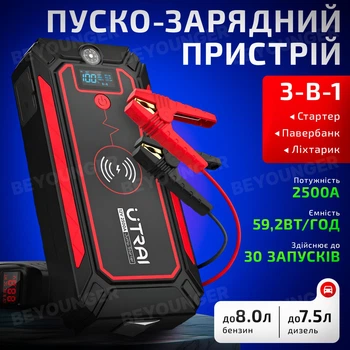 Многофункциональное автомобильное пуско-зарядное устройство/стартер/бустер повербанк (2500А, 12В, 59,2 Вт/час) UTRAI Jstar 4