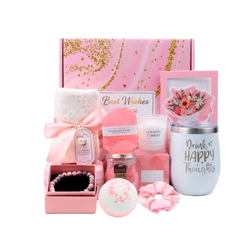 Подарочный набор Lesko Spa Gift Basket Set 01 Pink 8 предметов термостакан мыло бомбочка свеча браслет