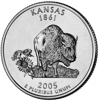 Монета 25 центів (квотер) США 2005 P BU "Штати і території - Канзас". Kansas State (quarter)