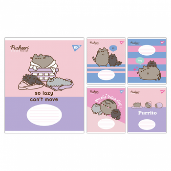 Тетрадь школьная ученическая в клетку 12 листов Pusheen пушин, тетрадь 12 страниц для девочек пушин Yes.