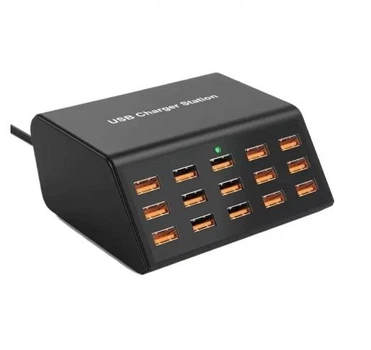 Сетевое зарядное устройство HW-15 100W на 15 портов USB12W Черный
