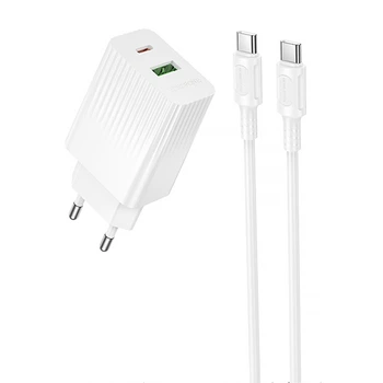 Сетевое зарядное устройство Borofone BAS76A Source PD30W+QC3.0 (1USB-A/1C) + кабель Type-C to Type-C (White) (245463)