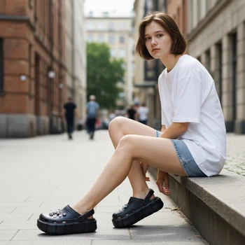 Кроксы женские на платформе П-152/1 39 (25 см) Черный