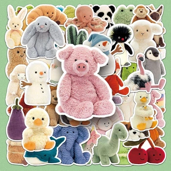 Стикерпак наклейки Jellycat герои: поросёнок, зайчик, динозавр, пингвин, утёнок, черешня (N315)