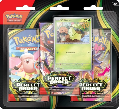 Zestaw dodatków Pokemon TCG: Mega Ewolucja – Idealny porządek – Blister 3-pak – Chikorita 12 szt (196214136854)