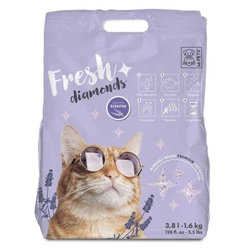 Наповнювач силікагелевий для котячого туалету з ароматом лаванди M-Pets Fresh Diamonds Silica Cat Litter Lavender 3,8 л (6953182752462)