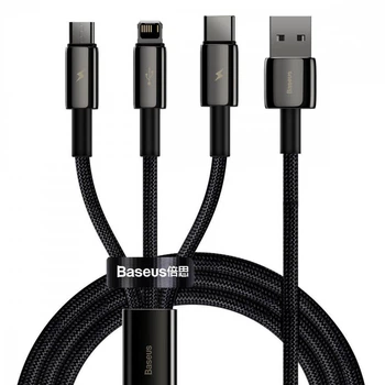 Кабель Baseus Tungsten Gold One-for-three Fast Charging Data 3-in-1 (Micro USB+Lightning+Type-C) black