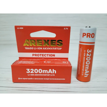 Литий-ионный аккумулятор Arexes 18650 Li-Ion 3200 mAh, 3.7V защита Красный