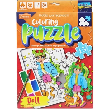 Пазл-розмальовка із фарбами "Coloring Puzzle: Лялька" (укр) Апельсин (202546)