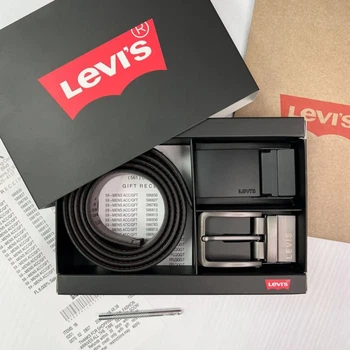 Ремінь двухсторонній чоловічий з двома пряжками Levis чорний