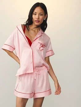 Піжама Сатинова (сорочка + шорти) Victoria's Secret Signature Satin Short Pajama Set S Рожевий (2671360D)