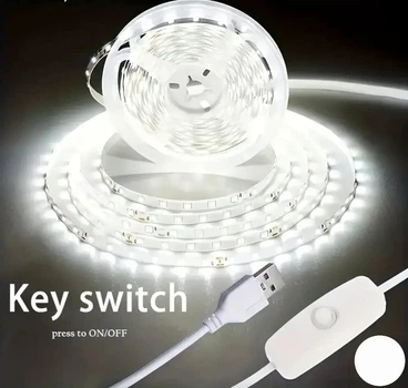 Світлодіодна 10м LED стрічка із кнопкою, USB 5V, стрічка для підсвічування кімнат, поверхонь.