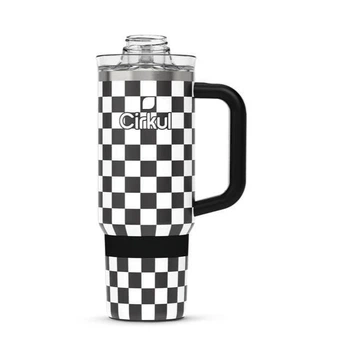Термокружка з ручкою Cirkul All-Day StrawSip Black Checkmate з нержавіючої сталі 887 мл Чорний з білим