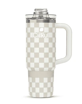 Термокружка з ручкою Cirkul All-Day StrawSip Taupe Tartan із нержавіючої стал 887 мл Білий із сірим