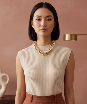 Масивне комбіноване кольє ланцюг з перлами Honey Fashion Accessories золотистий+білий (12-373)
