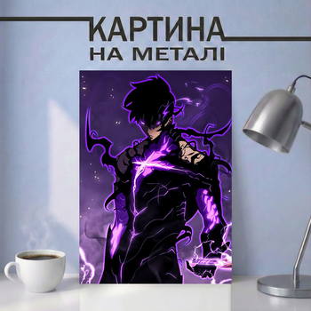 Аниме картина на металле 21х30 (А4) Только я возьму новый уровень (Solo Leveling) — с персонажем Сон Джин Ву, уникальный подарок