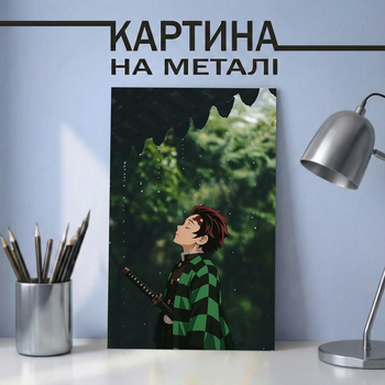 Аниме картина на металле 21х30 (А4) Убийца демонов (Kimetsu no yaiba) — с персонажем Тандзиро Камадо (Tanjiro Kamado), уникальный
