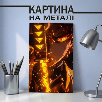 Аниме картина на металле 21х30 (А4) Убийца демонов (Kimetsu no yaiba) — с персонажем Зеницу Агацума (Zenitsu Agatsuma), уникальный