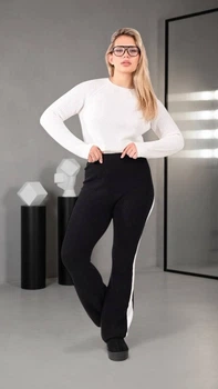 Штани жіночі в'язка чорні з білим лампасом One Size