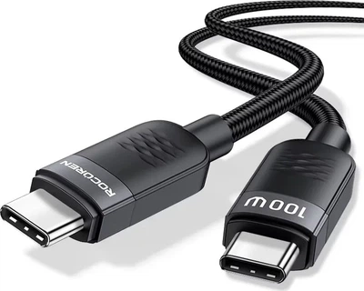 Интерфейсный кабель Rocoren RCXCTT1-LC0G 100W 480Mbps (E-marker 50V 2A) TypeC-TypeC 1m Black (43699)