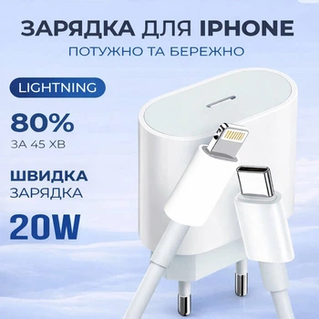 Комплект швидкого заряджання type-c to lightning 20W для Apple iPhone мережний зарядний пристрій блок тайпсі лайтнінг usb-c кабель