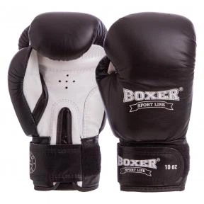 Перчатки боксерские кожаные BOXER 2023 10 унции Черный-белый