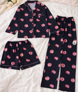 Пижама женская хлопковая тройка рубашка шорты и штаны Saimeiqi 23k L Черный