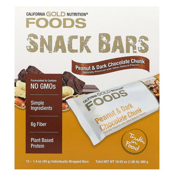 Батончики California GOLD Nutrition, FOODS з арахісом та пластівцями шоколаду (12 батончиків по 40 г кожен)