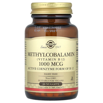 Вітамін B12, SOLGAR "Sublingual Methylcobalamin" активна коэнзимная форма, 1000 мкг (60 жувальних таблеток)