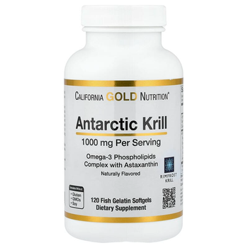 Масло криля с астаксантином California GOLD Nutrition "Antarctic Krill with Astaxanthin" со вкусом клубники и лимона, 1000 мг (120 капсул)