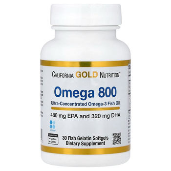 Рыбий жир California GOLD Nutrition "Omega 800" жирные кислоты фармацевтической степени чистоты в форме триглицеридов, 80% ЭПК / ДГК, 1000 мг (30 желатиновых капсул)