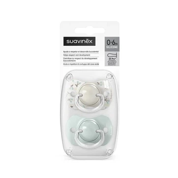 Пустушка силіконова фізіологічна 2 шт Suavinex Birdies 0-6 міс., white/mint