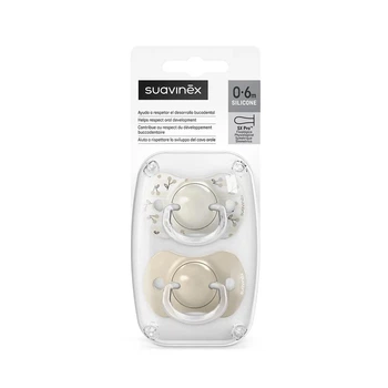 Пустушка силіконова фізіологічна 2 шт Suavinex Birdies 0-6 міс., white/beige