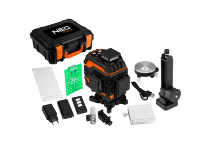 Линейный лазер NEO TOOLS 16 линий, зеленый, футляр для переноски, целевая пластина, магнитный держатель, зарядное устройство