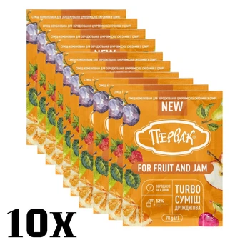 Первак For Fruit and Jam, дрожжевая турбо-смесь для фруктовых браг, 70 г - Упаковка 10 штук