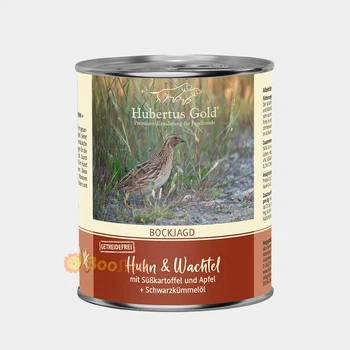 Консервований корм Hubertus Gold Huhn&Wachtel для собак, курка та перепілка з бататом та олією чорного кмину, 800 г