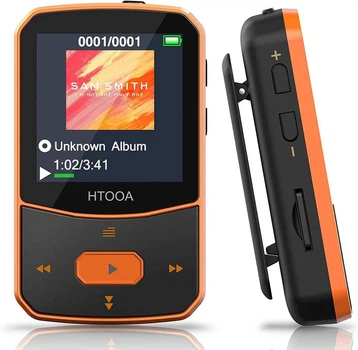 MP3-плеер спортивный с клипсой (Bluetooth 5.0), 16GB + Слот SD, Диктофон, FM-радио