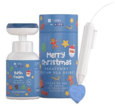 Zestaw dla dzieci HiSkin Kids Merry Christmas Niebieska pianka do mycia rąk Jagodowa 300ml + długopis 3D 1szt (5905359808916)